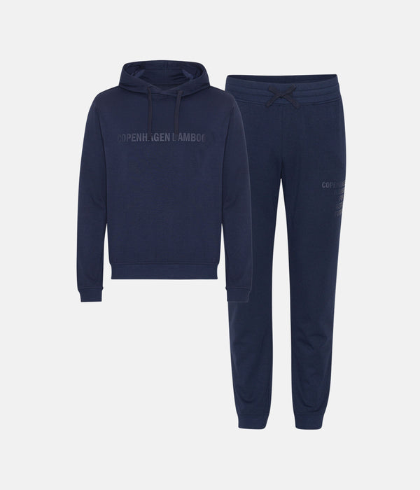 Blå bambus hoodie joggingsæt med logo fra Copenhagen Bamboo