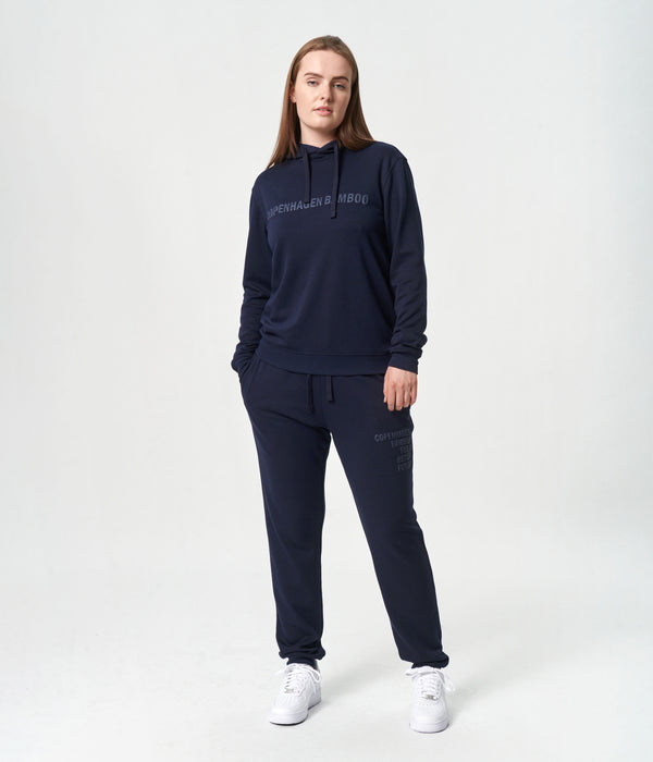 Navy bambus hoodie joggingsæt med logo
