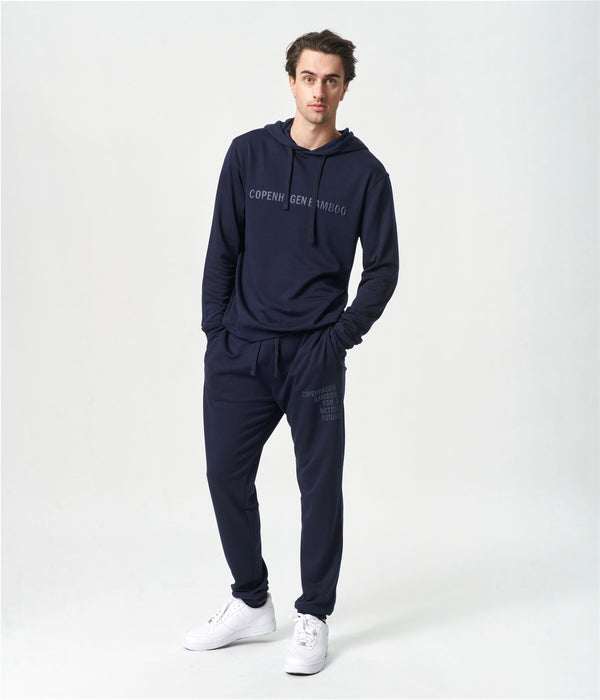 Navy bambus hoodie joggingsæt med logo