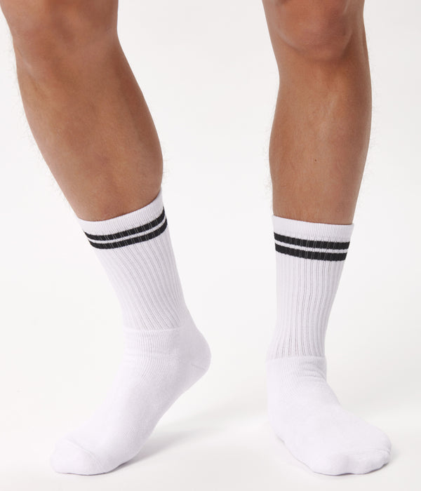 6 par bambus tennissokker hvide med sorte striber/navy med hvide striber