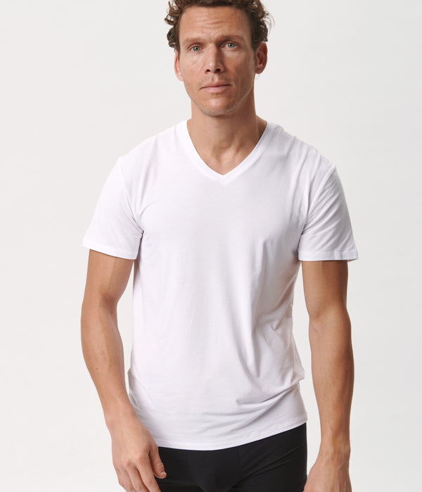 Hvide slim fit v-hals bambus T-shirts - 2 pak Copenhagen Bamboo