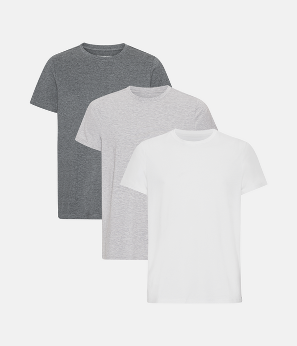 3 pak bambus T-shirt mørkegrå melange/lysegrå/hvid
