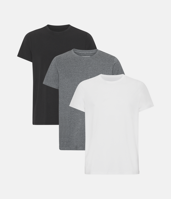 3 pak bambus T-shirt sort/mørkegrå melange/hvid
