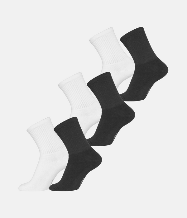 6 par bambus tennissokker sort/hvid