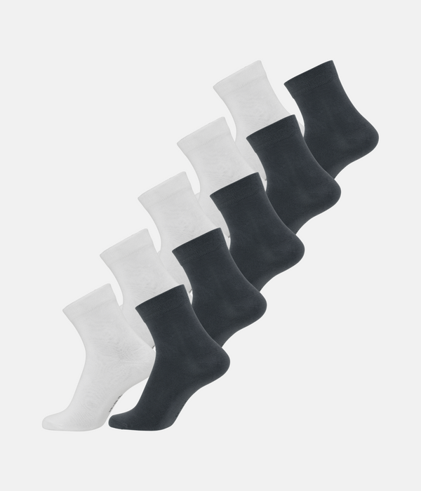 10 par bambus strømper low cut hvid/mørkegrå