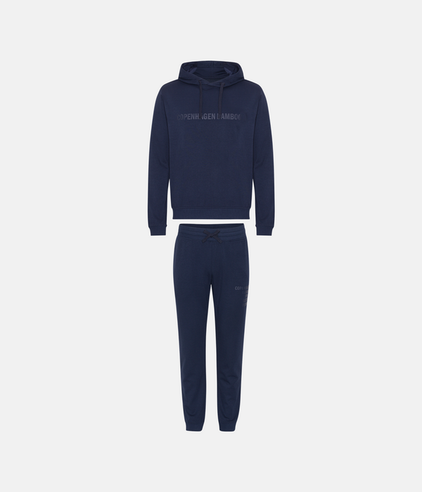 Navy bambus hoodie joggingsæt med logo