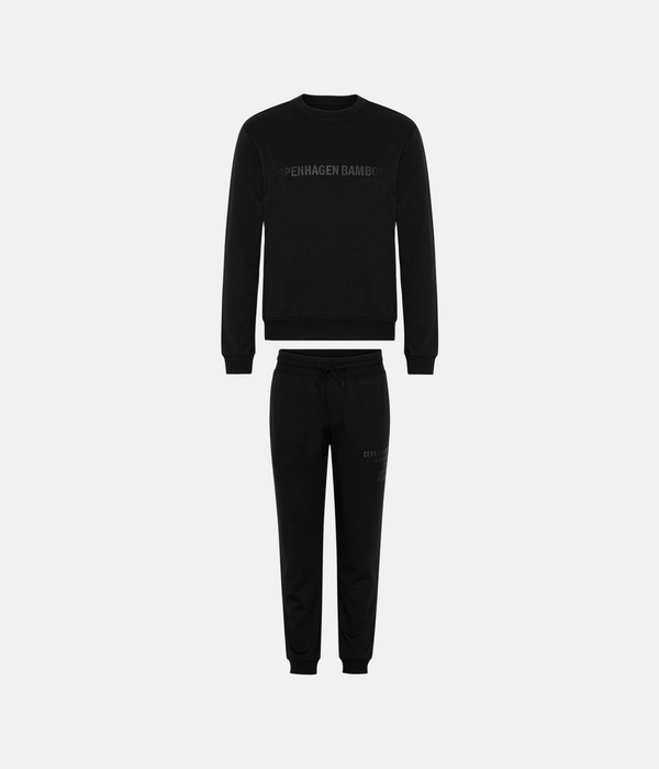 Sort bambus joggingsæt med logo