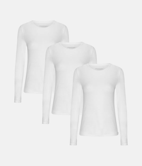 3 pak hvid bambus langærmet T-shirt