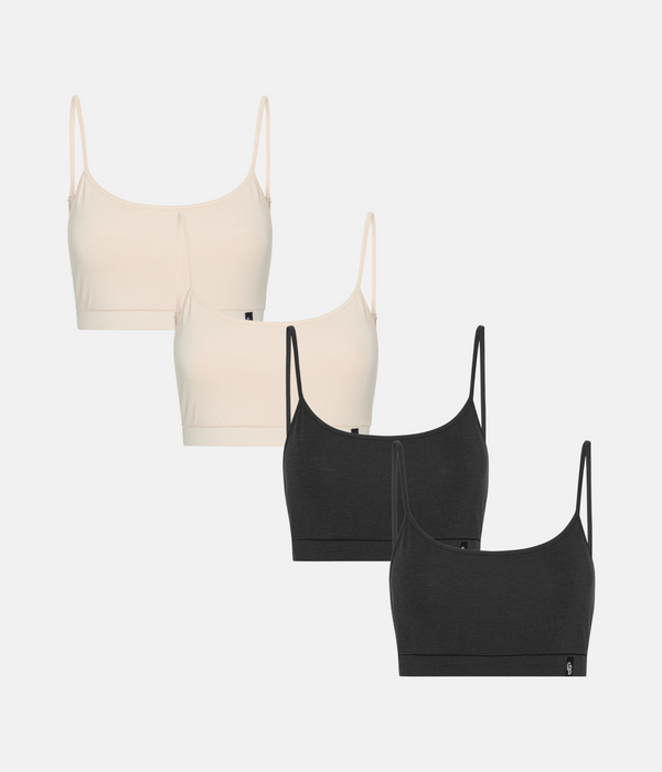 4 pak bambus  BH top med tynde stoppe sort/cream