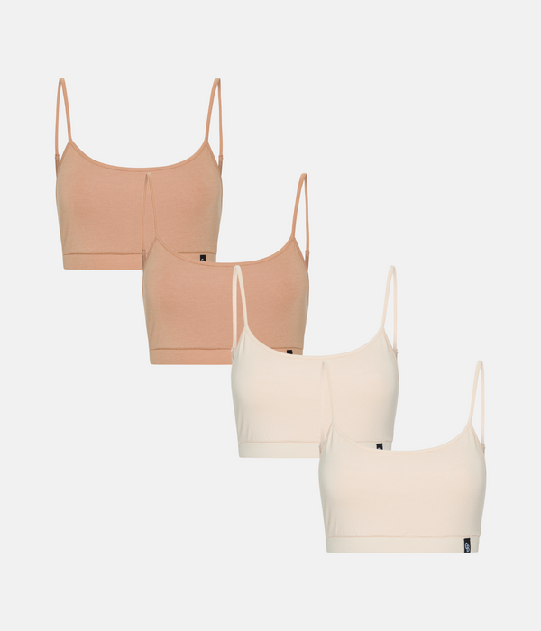 4 pak bambus BH top med tynde stroppe tan/cream