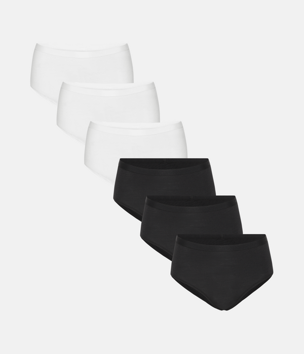 6 pak bambus maxi trusser sort/hvid