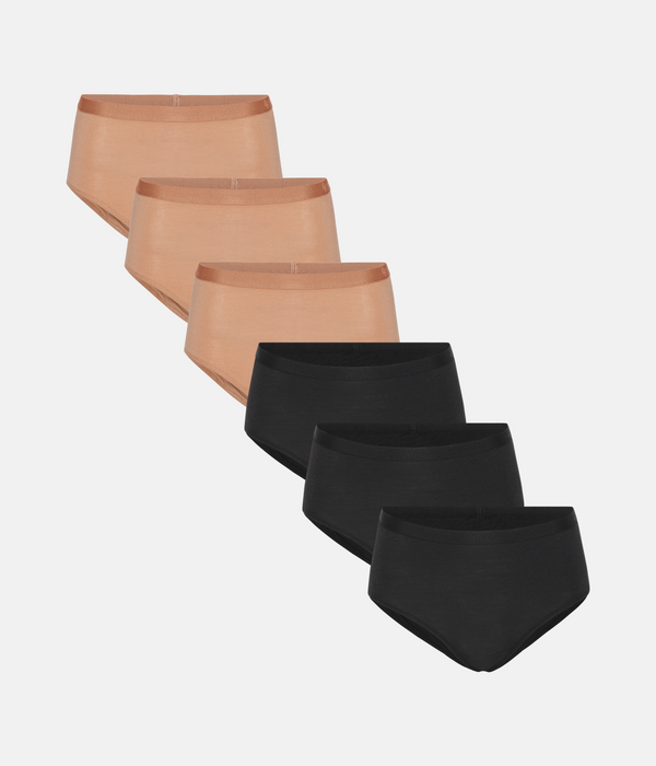 6 pak bambus maxi trusser sort/tan