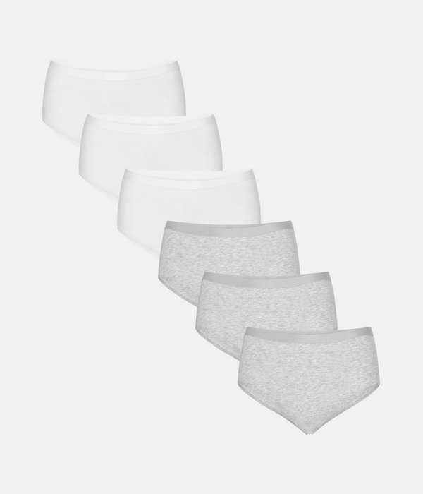 6 pak bambus maxi trusser hvid/grå