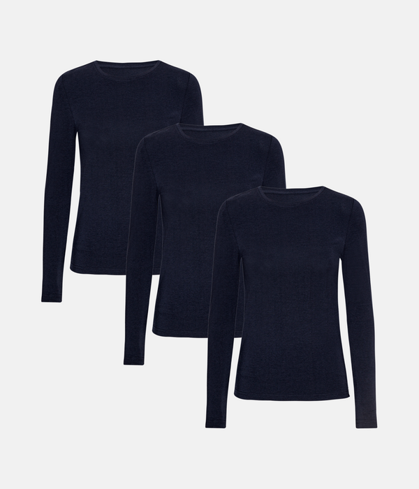 3 pak navy bambus langærmet T-shirt