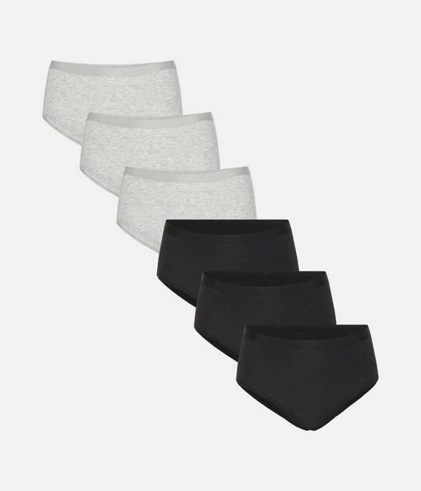 6 pak bambus maxi trusser sort/grå
