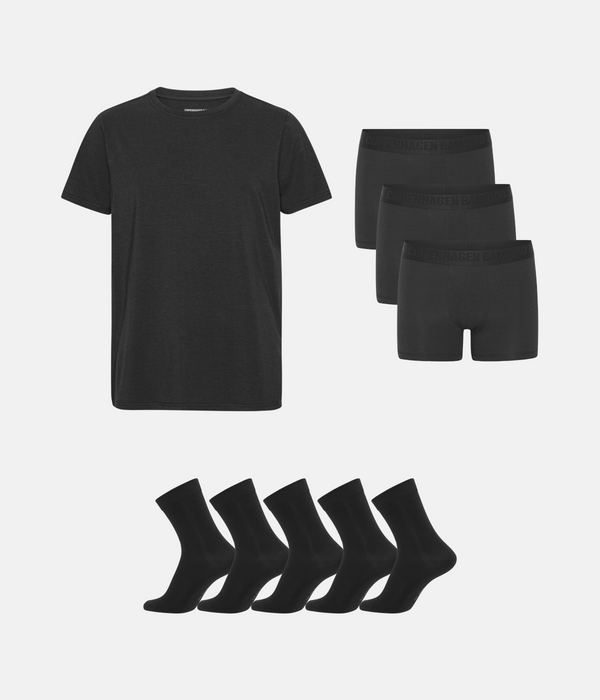 Bambus Pakke - T-shirt & Underbukser & Strømper - Sort