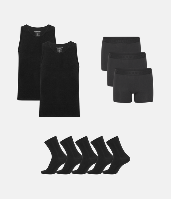Bambus Pakke - Tank Top & Underbukser & Strømper - Sort