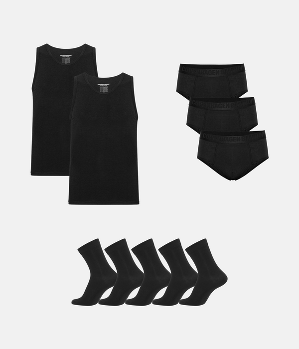Bambus Pakke - Tank Top & Herretrusser & Strømper - Sort
