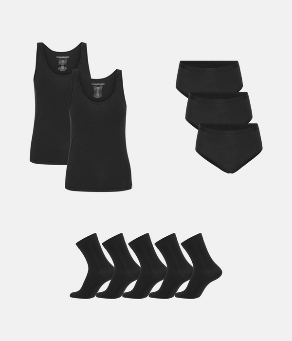 Bambus Pakke - Top & Maxi Trusser & Strømper - Sort