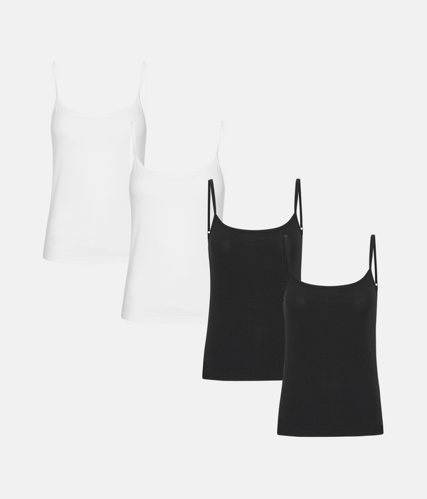 4 pak bambus toppe med tynde stroppe sort/hvid