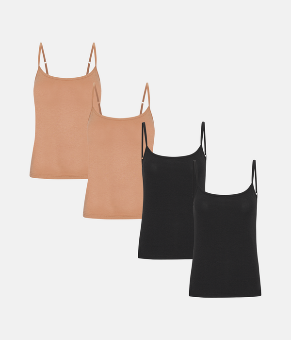 4 pak bambus toppe med tynde stroppe sort/tan