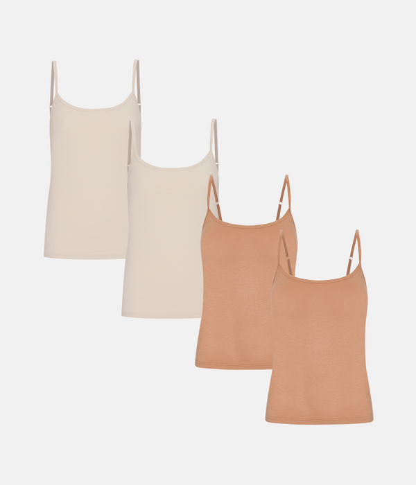 4 pak bambus toppe med tynde stroppe tan/cream