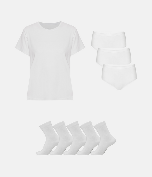 Bambus Pakke - T-shirt & Maxi Trusser & Strømper - Hvid