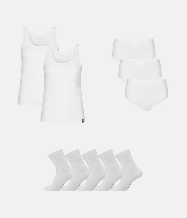 Bambus Pakke - Top & Maxi Trusser & Strømper - Hvid