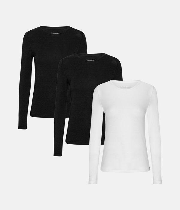 3 pak bambus langærmet T-shirt sort/sort/hvid